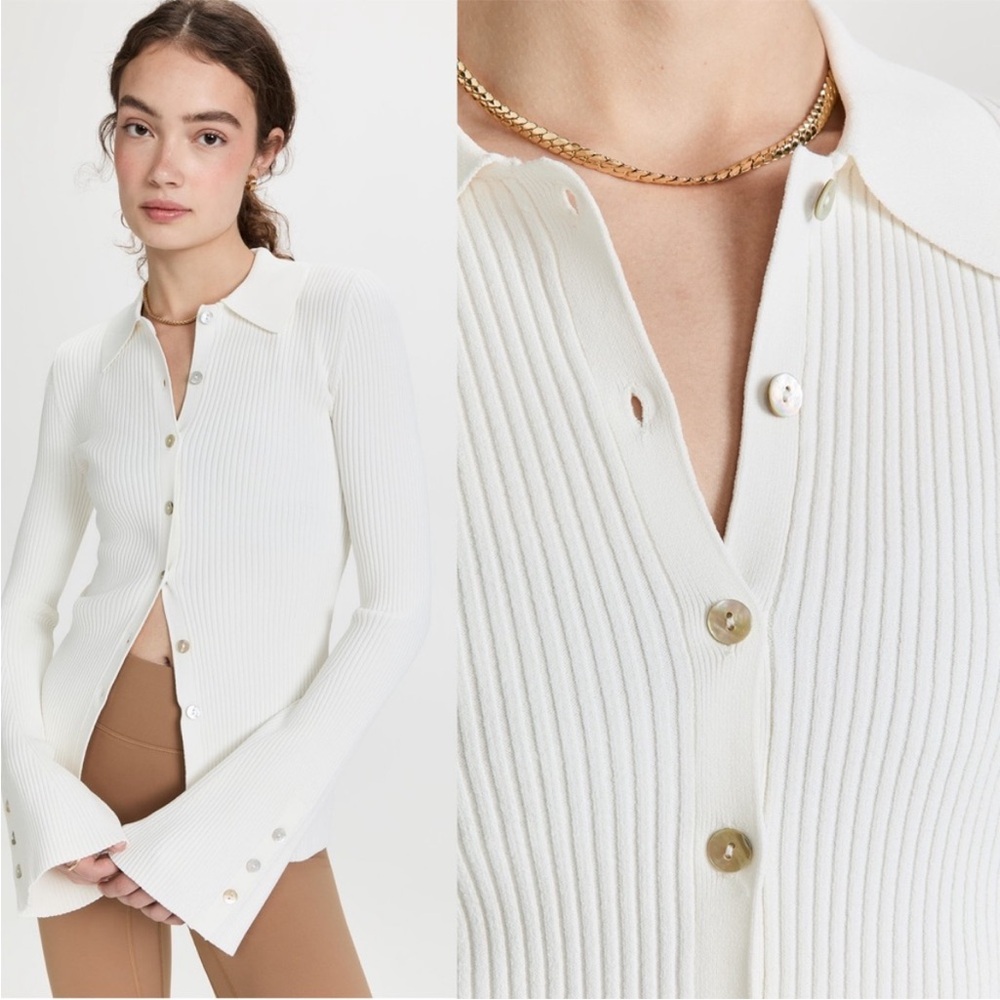 Le ORE Rimini Collared Cardigan Pearl White Size Small NWT